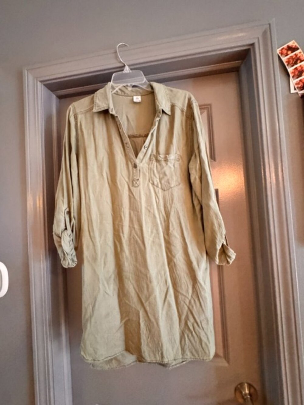 Long sleeve easy dress-olive green Size M